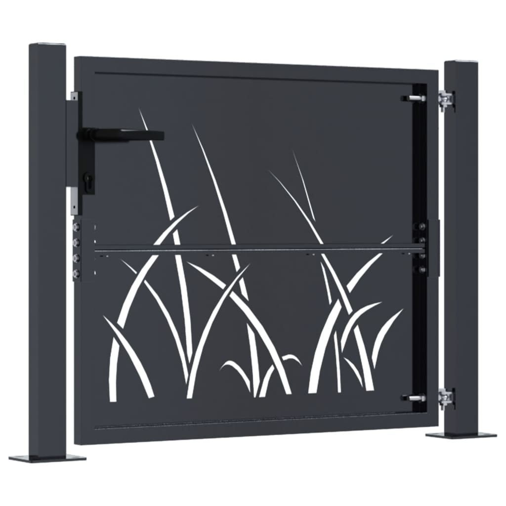 Puerta De Jardín | Puerta Para Valla Acero Gris Antracita Diseño Hierba 105x80 Cm CFW41675