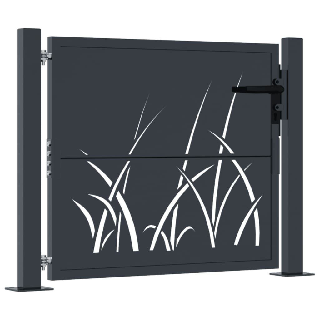 Puerta de jardín | Puerta para valla acero gris antracita diseño hierba 105x80 cm CFW41675