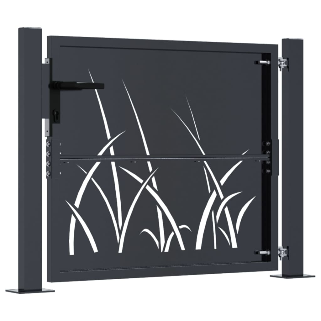 Puerta De Jardín | Puerta Para Valla Acero Gris Antracita Diseño Hierba 105x105 Cm CFW94581