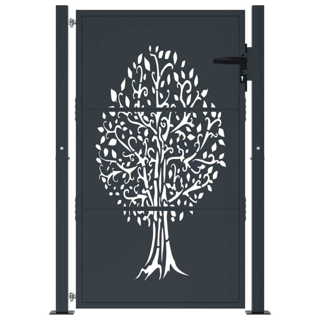 Puerta De Jardín | Puerta Para Valla Acero Gris Antracita Diseño árbol 105x155 Cm CFW15079