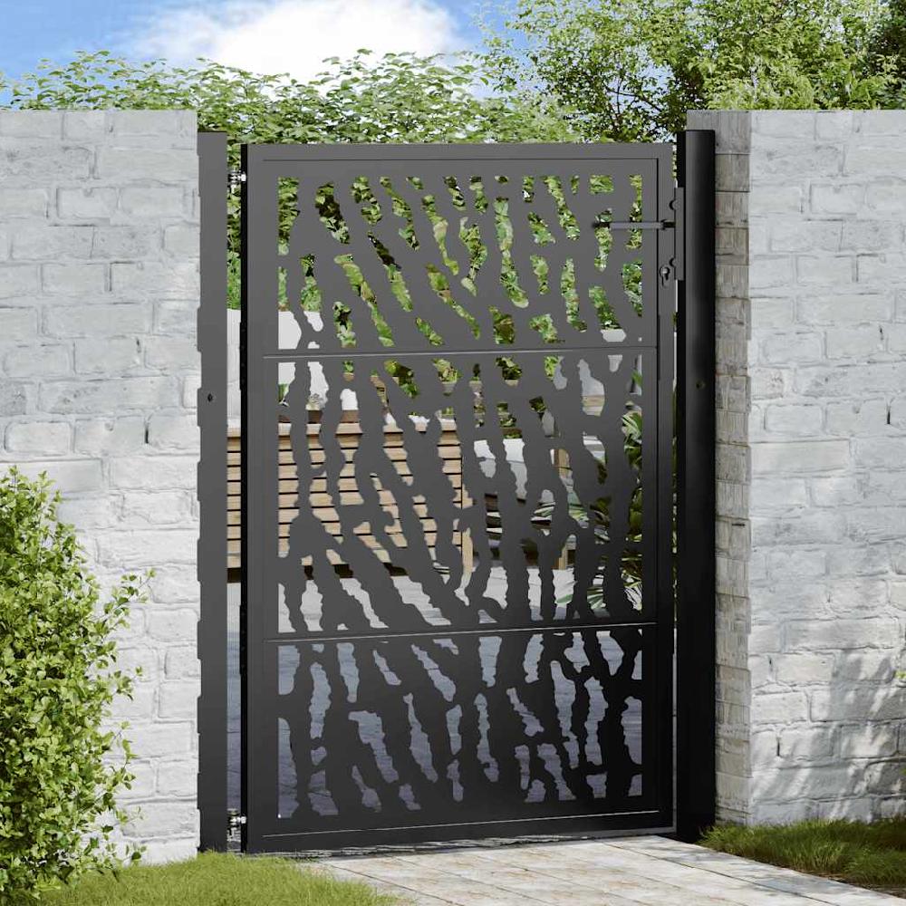 Puerta de jardín | Puerta para valla de diseño con carril de acero negro 105x130 cm CFW33095