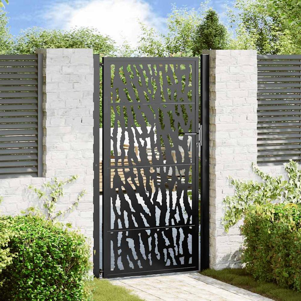 Puerta de jardín | Puerta para valla de diseño con carril de acero negro 105x180 cm CFW41685