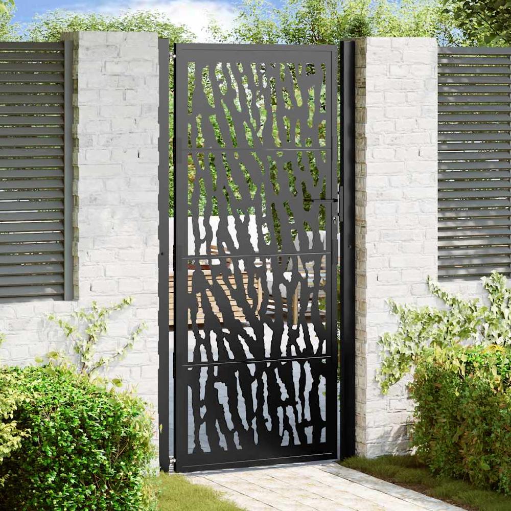 Puerta de jardín | Puerta para valla de diseño con raíl de acero negro 105x205 cm CFW80754