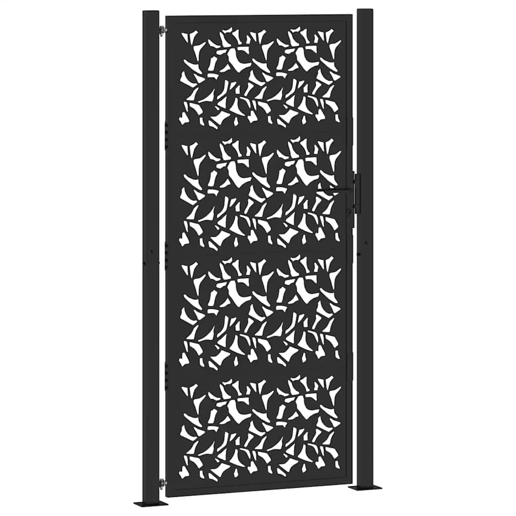 Puerta De Jardín | Puerta Para Valla De Diseño De Hojas De Acero Negra 105x205 Cm CFW69066
