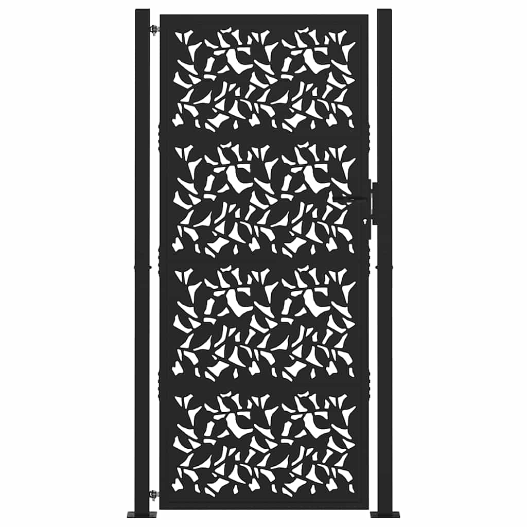 Puerta De Jardín | Puerta Para Valla De Diseño De Hojas De Acero Negra 105x205 Cm CFW69066