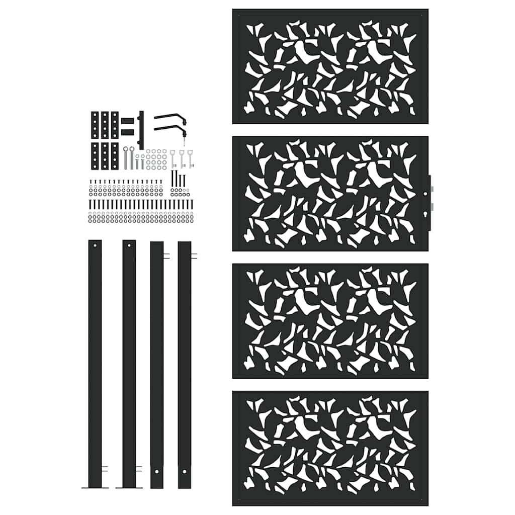 Puerta De Jardín | Puerta Para Valla De Diseño De Hojas De Acero Negra 105x205 Cm CFW69066