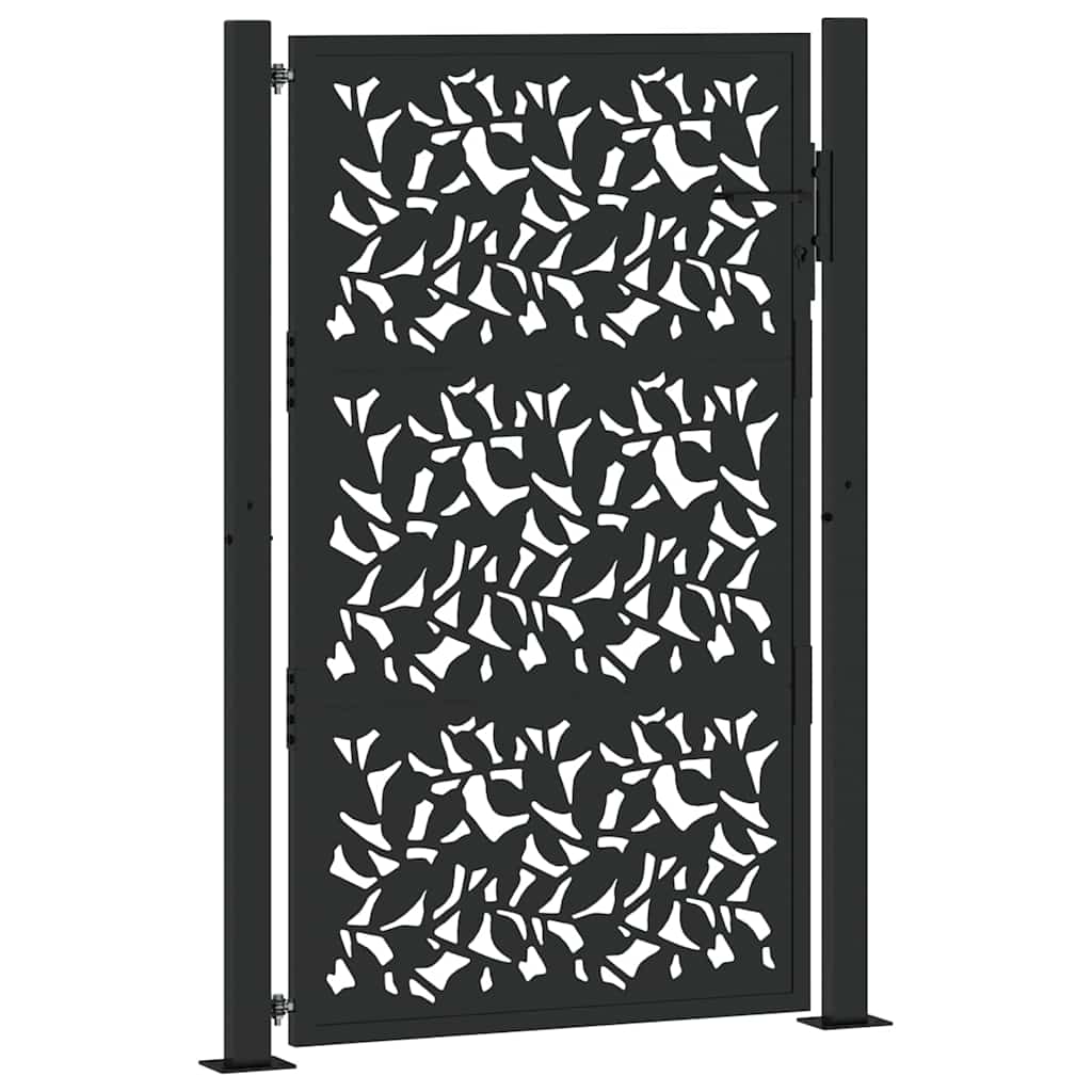 Puerta De Jardín | Puerta Para Valla De Diseño De Hojas De Acero Negra 105x155 Cm CFW98744