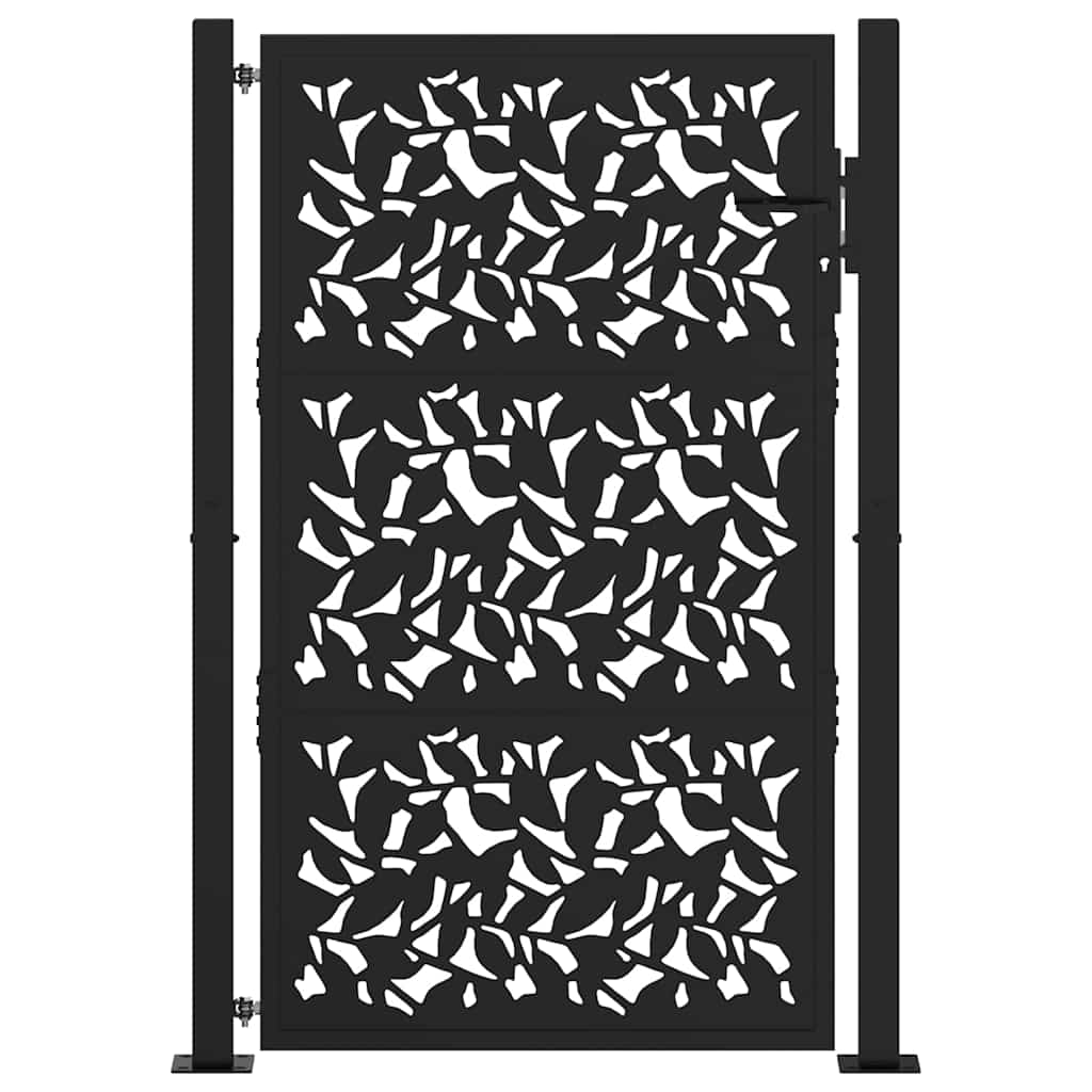 Puerta De Jardín | Puerta Para Valla De Diseño De Hojas De Acero Negra 105x155 Cm CFW98744