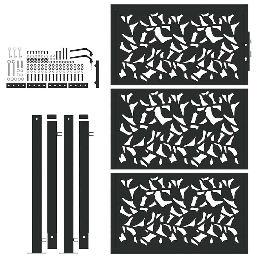 Puerta De Jardín | Puerta Para Valla De Diseño De Hojas De Acero Negra 105x155 Cm CFW98744