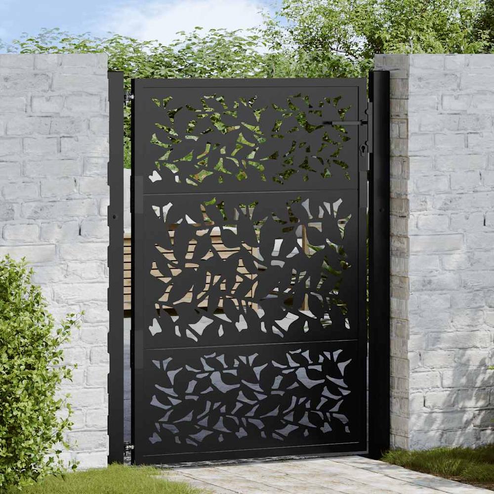 Puerta de jardín | Puerta para valla diseño de hoja de acero negra 105x130 cm CFW89435