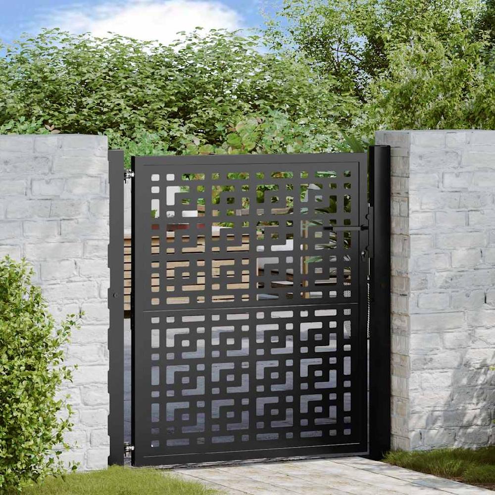 Puerta de jardín | Puerta para valla diseño en cruz de acero negra 105x106 cm CFW13567