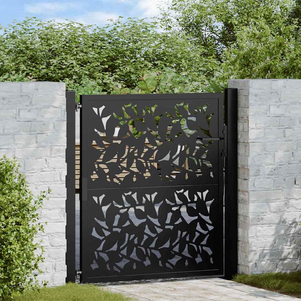 Puerta de jardín | Puerta para valla diseño hoja de acero negra 105x106 cm CFW43797