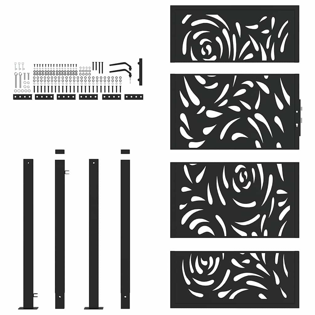 Puerta De Jardín | Puerta Para Valla Diseño Llama Acero Negro 105x180 Cm CFW95474
