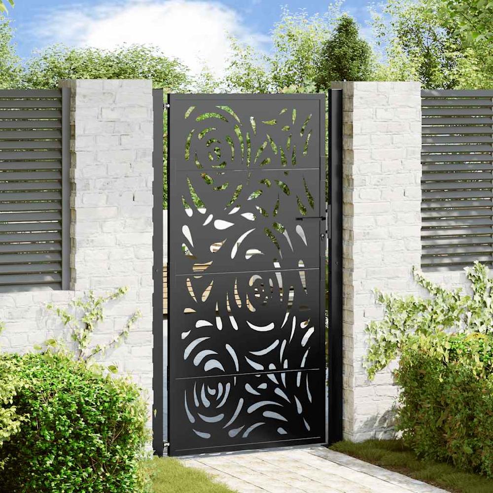 Puerta de jardín | Puerta para valla diseño llama acero negro 105x180 cm CFW95474