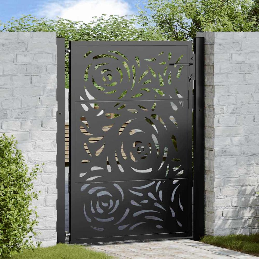 Puerta de jardín | Puerta para valla diseño llama acero negro 105x130 cm CFW64419