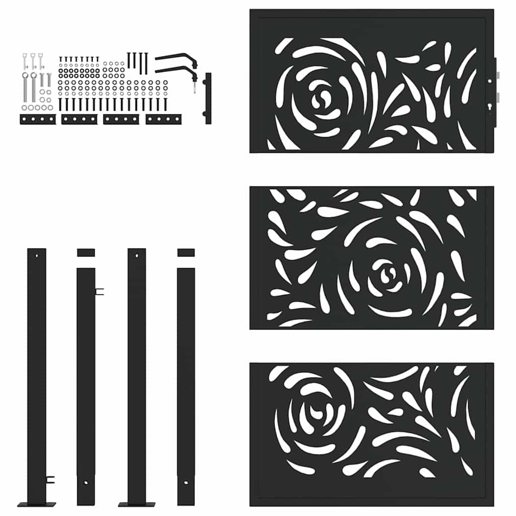 Puerta De Jardín | Puerta Para Valla Diseño Llama Acero Negro 105x155 Cm CFW45059