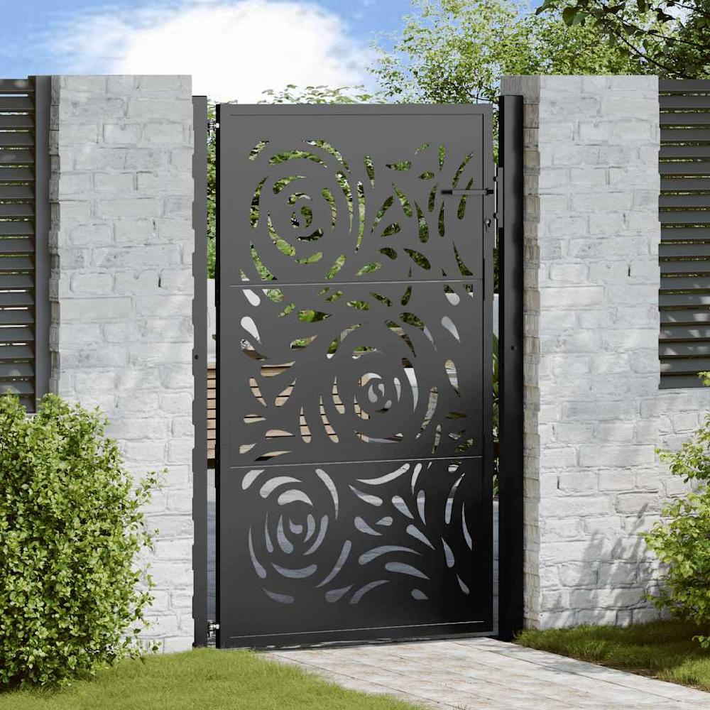 Puerta De Jardín | Puerta Para Valla Diseño Llama Acero Negro 105x155 Cm CFW45059