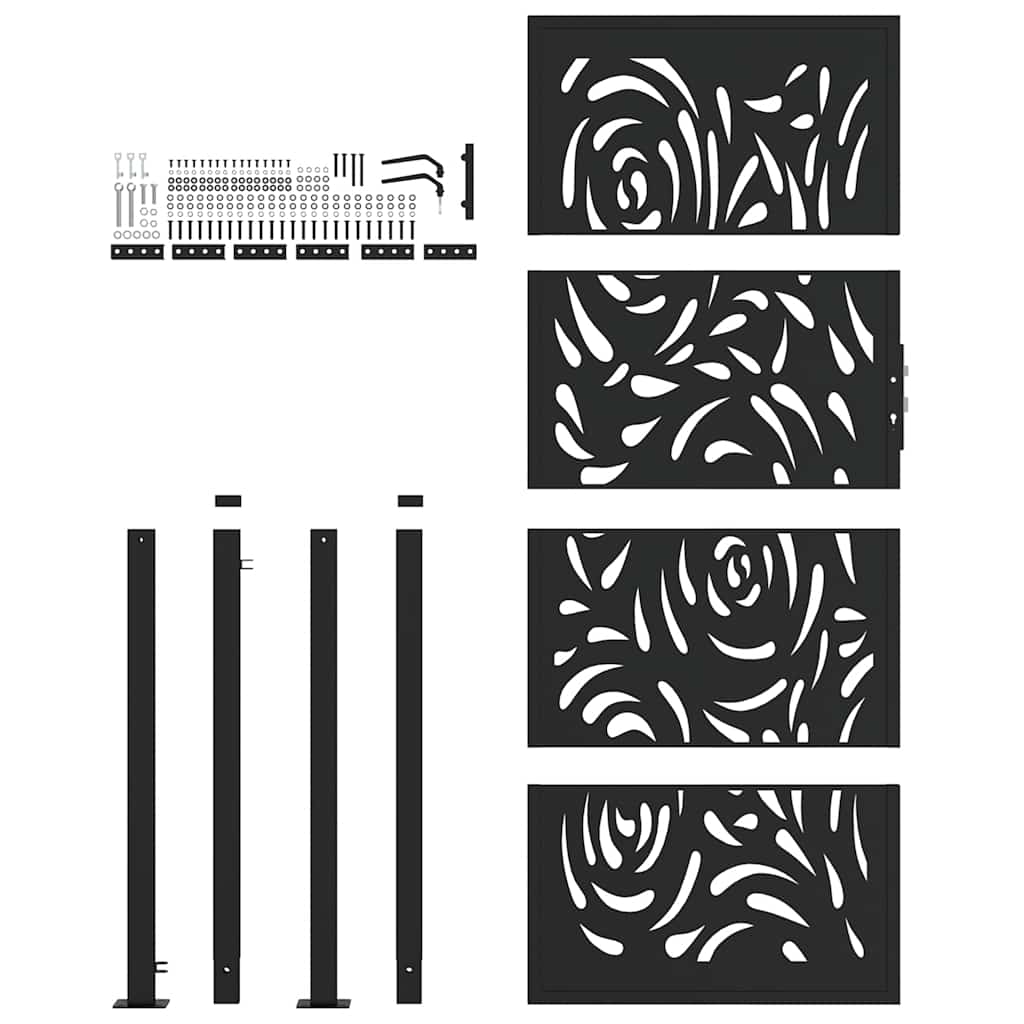 Puerta De Jardín | Puerta Para Valla Diseño Llama Acero Negro 105x205 Cm CFW18971