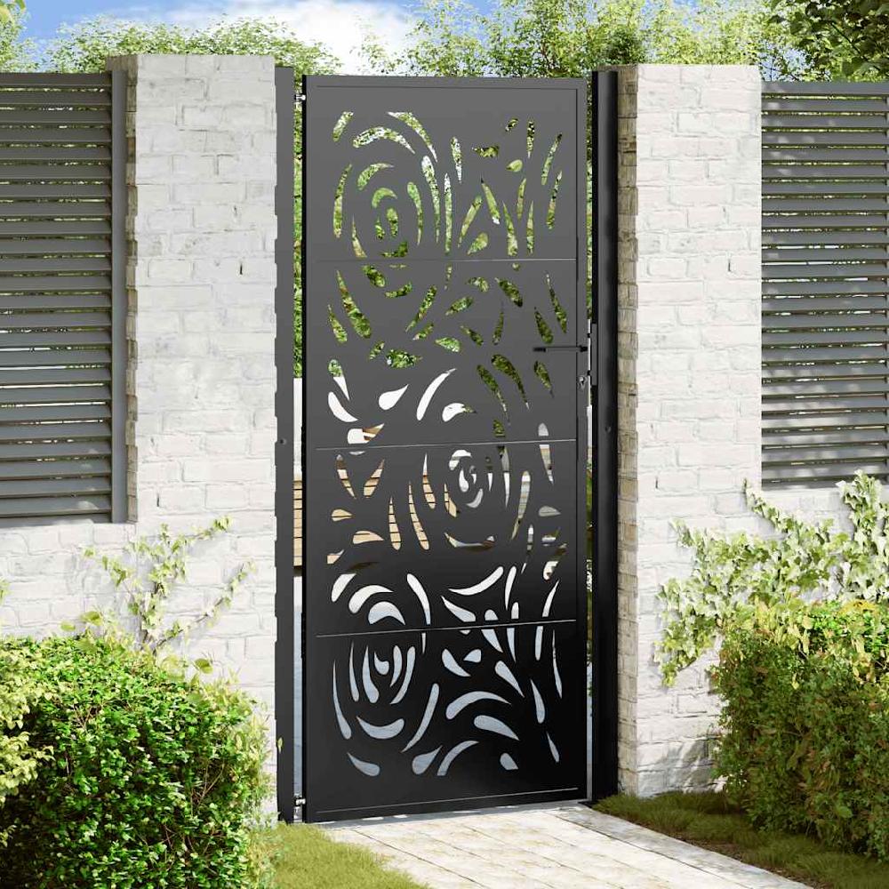 Puerta de jardín | Puerta para valla diseño llama acero negro 105x205 cm CFW18971