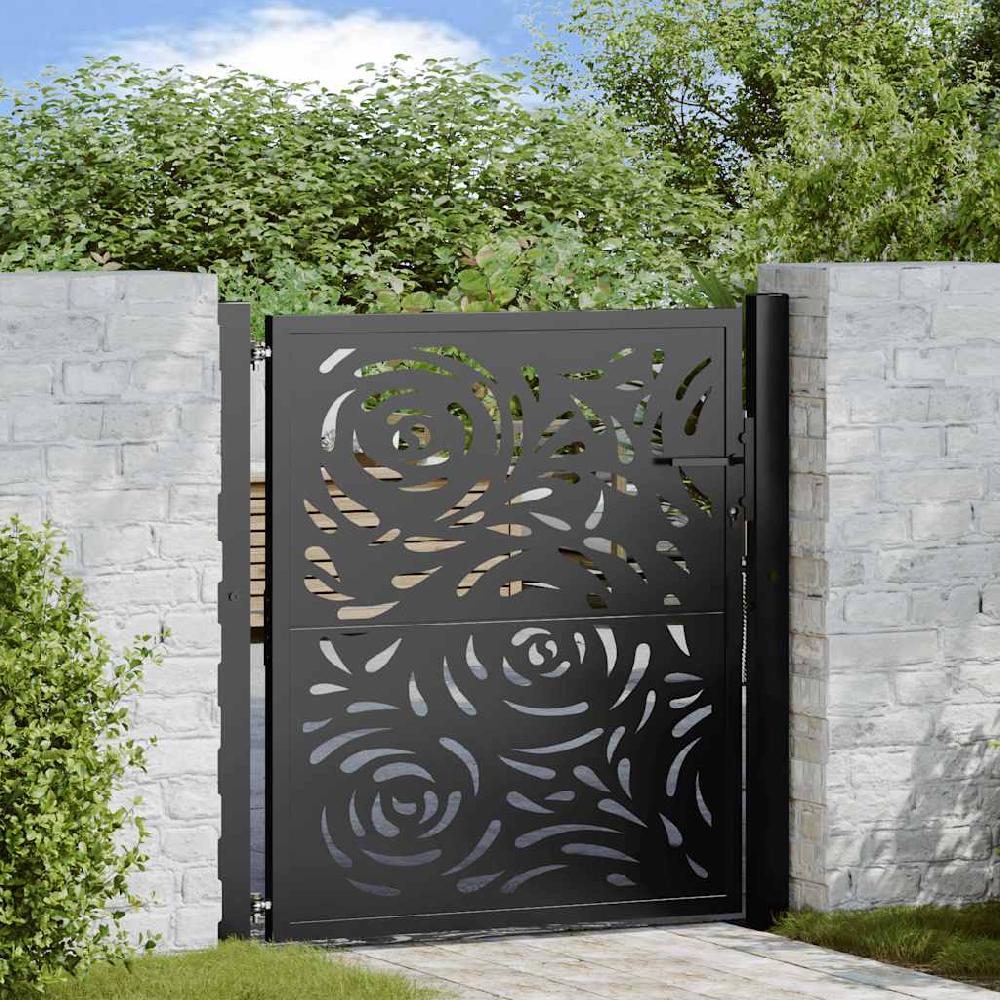 Puerta de jardín | Puerta para valla diseño llama acero negro 105x106 cm CFW49365
