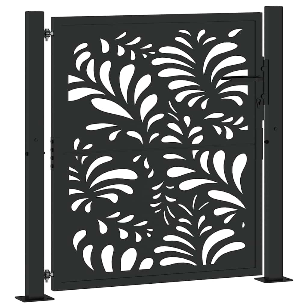 Puerta De Jardín | Puerta Para Valla Diseño Ondulado De Acero Negro 105x106 Cm CFW89710