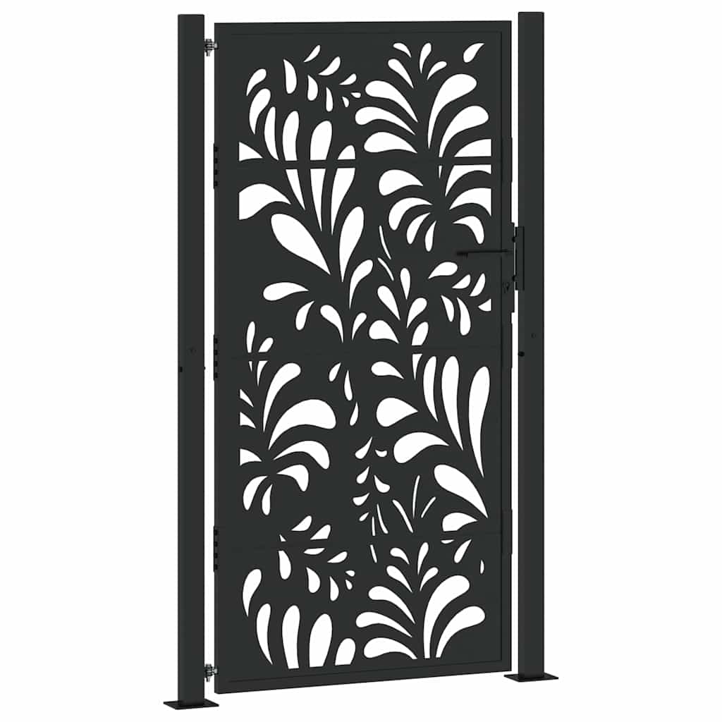 Puerta De Jardín | Puerta Para Valla Diseño Ondulado De Acero Negro 105x180 Cm CFW65445