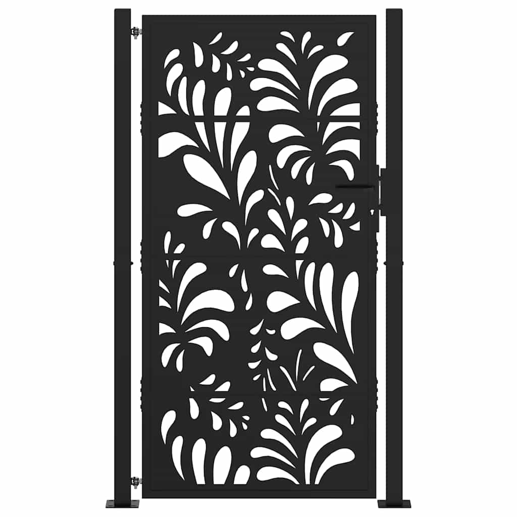 Puerta De Jardín | Puerta Para Valla Diseño Ondulado De Acero Negro 105x180 Cm CFW65445