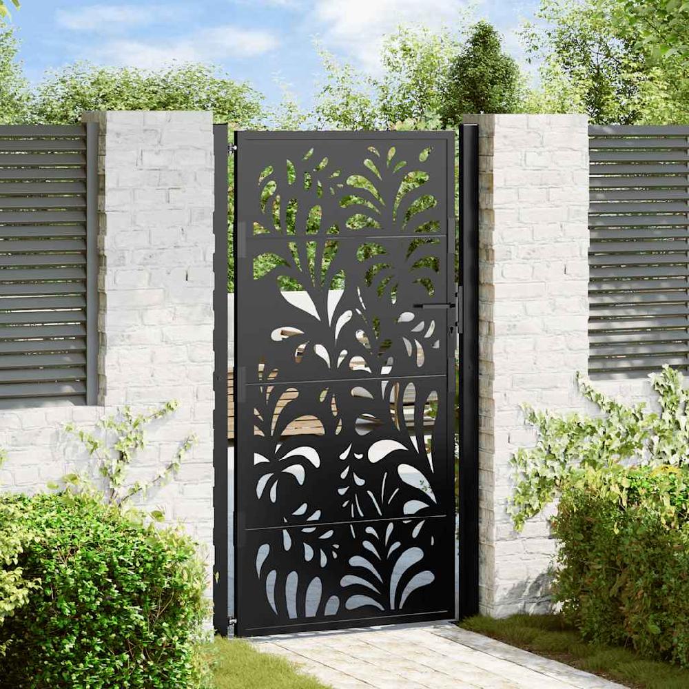 Puerta de jardín | Puerta para valla diseño ondulado de acero negro 105x180 cm CFW65445