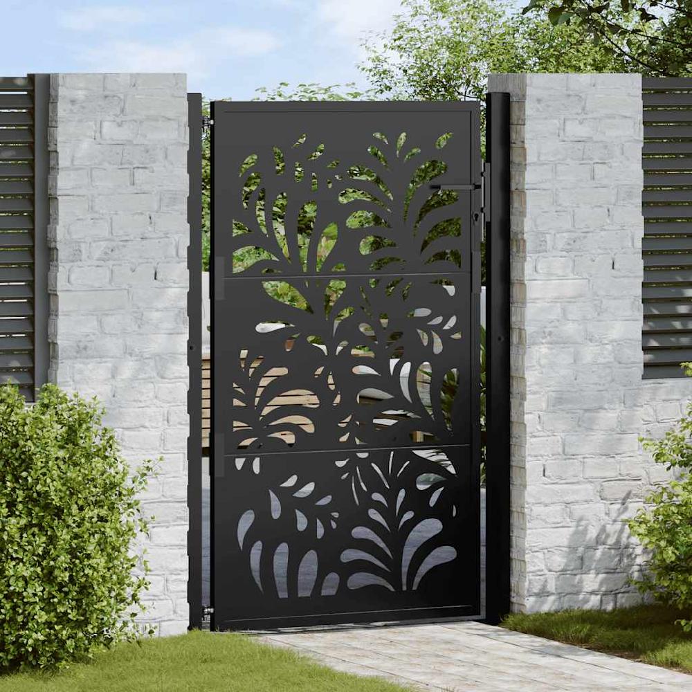 Puerta de jardín | Puerta para valla diseño ondulado de acero negro 105x155 cm CFW76672