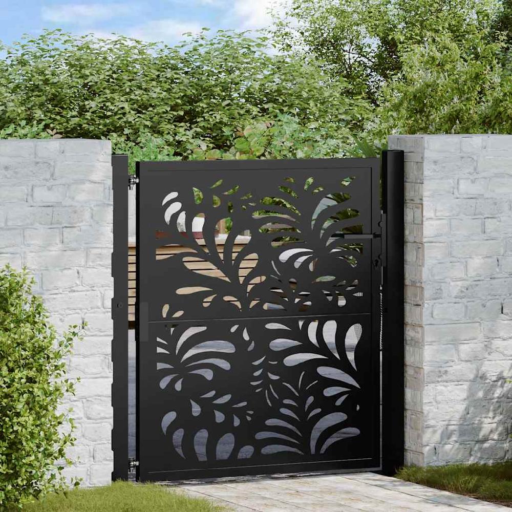 Puerta de jardín | Puerta para valla diseño ondulado de acero negro 105x106 cm CFW89710