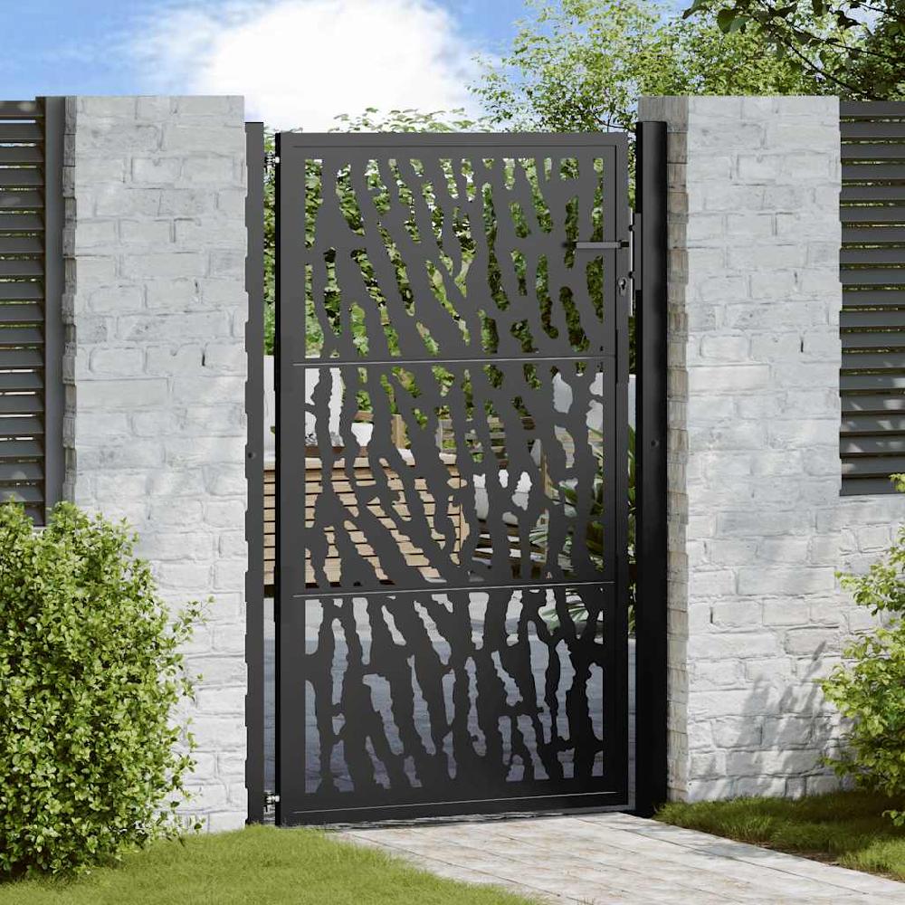 Puerta de jardín | Puerta para valla negra con diseño de carril de acero 105x155 cm CFW99678