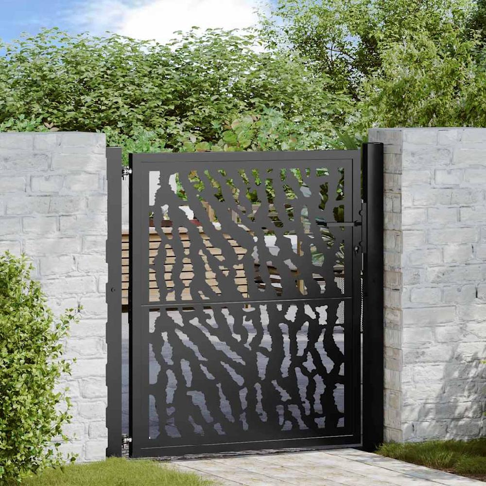 Puerta de jardín | Puerta para valla negra con diseño de carril de acero 105x106 cm CFW54877