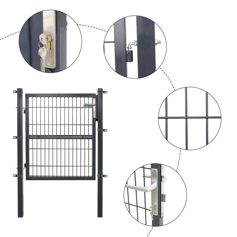 Puerta De Malla Para Jardín Acero Galvanizado Valla Con Cerradura Puerta 120 X 100cm Gris