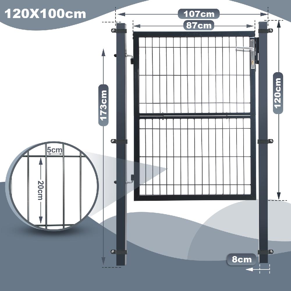 Puerta De Malla Para Jardín Acero Galvanizado Valla Con Cerradura Puerta 100 X 100cm Gris