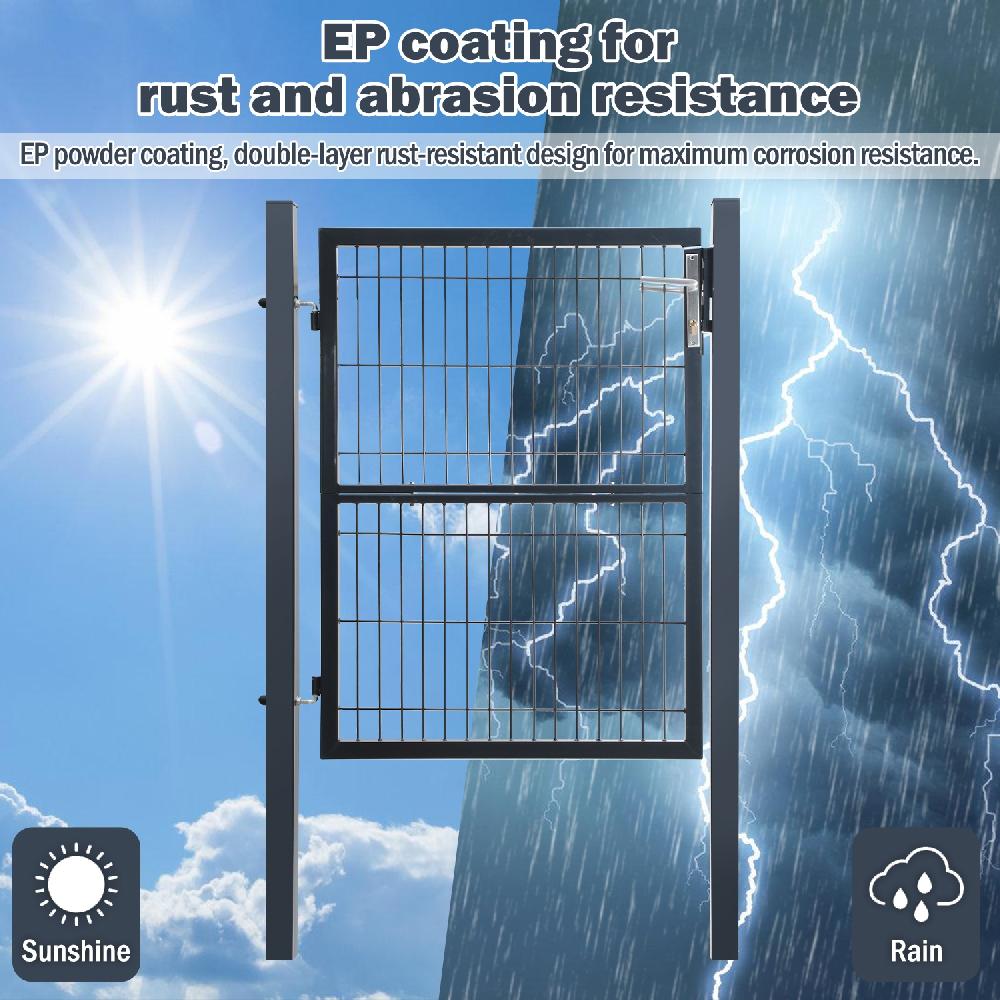 Puerta De Malla Para Jardín Acero Galvanizado Valla Con Cerradura Puerta 100 X 100cm Gris