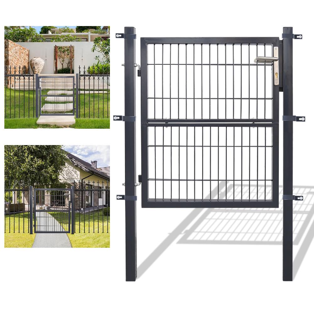 Puerta de Malla para Jardín Acero Galvanizado Valla con Cerradura Puerta 100 x 100cm Gris