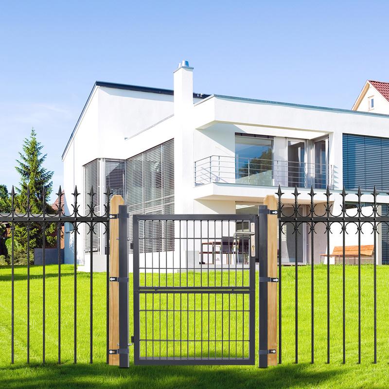 Puerta de Malla para Jardín Acero Galvanizado Valla con Cerradura Puerta 120 x 100cm Gris