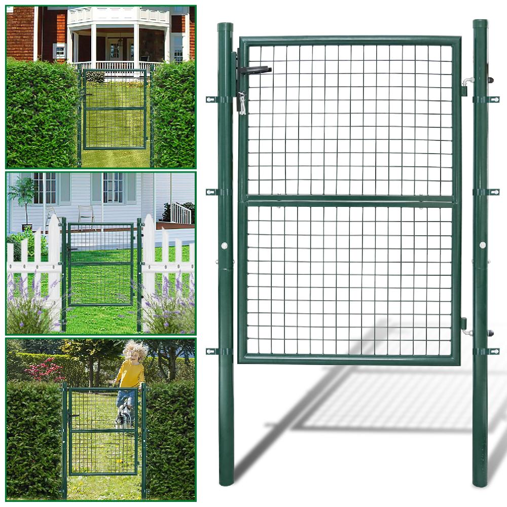 Puerta de Malla para Jardín Acero Galvanizado Valla con Cerradura Puerta 100 x 100cm Gris