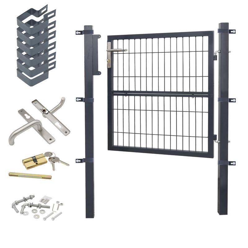 Puerta de Malla para Jardín Acero Galvanizado Valla con Cerradura Puerta 120 x 100cm Gris