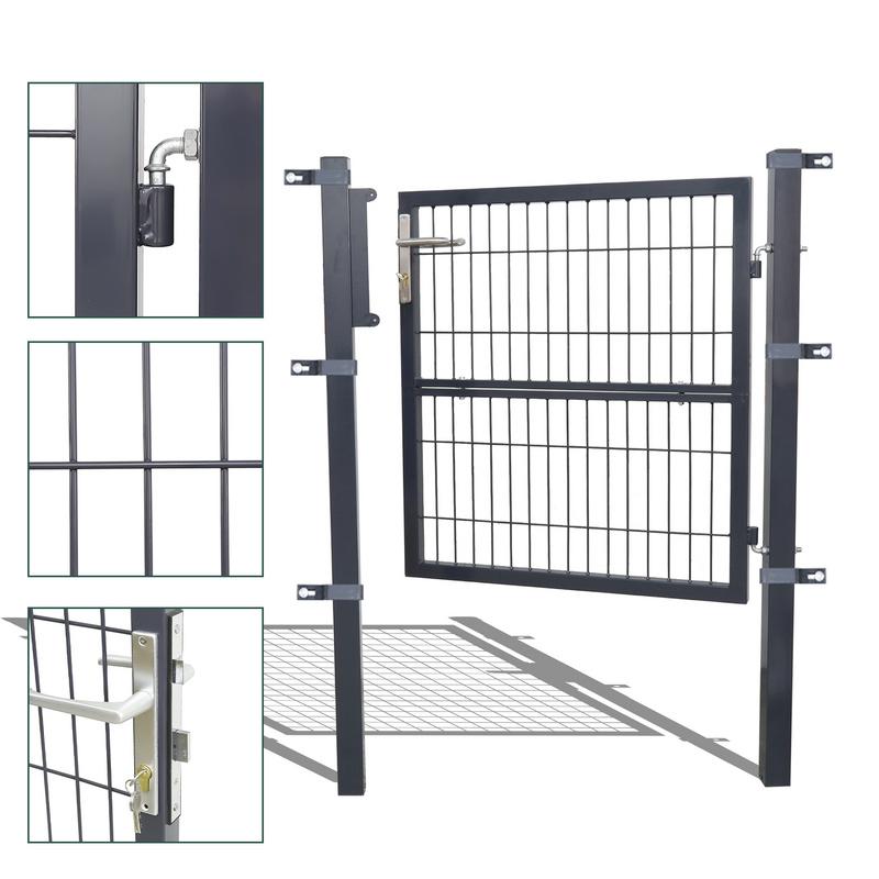 Puerta de Malla para Jardín Acero Galvanizado Valla con Cerradura Puerta 120 x 100cm Gris
