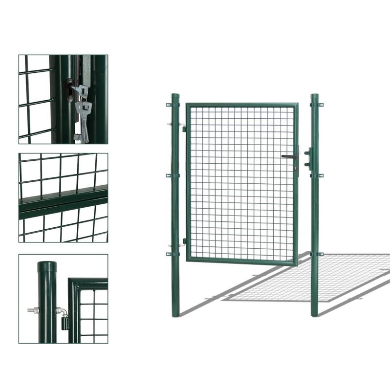 Puerta de Malla para Jardín Acero Galvanizado Valla con Cerradura Puerta 125 x 100cm Verde