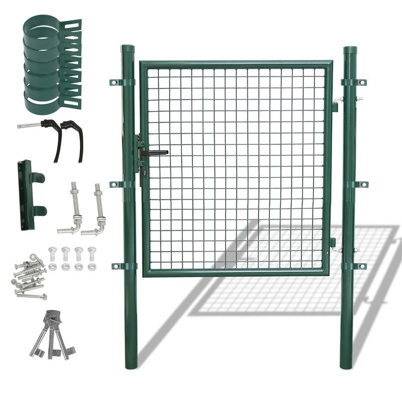 Puerta de malla para jardín acero galvanizado valla con cerradura puerta 100 x 100 cm verde