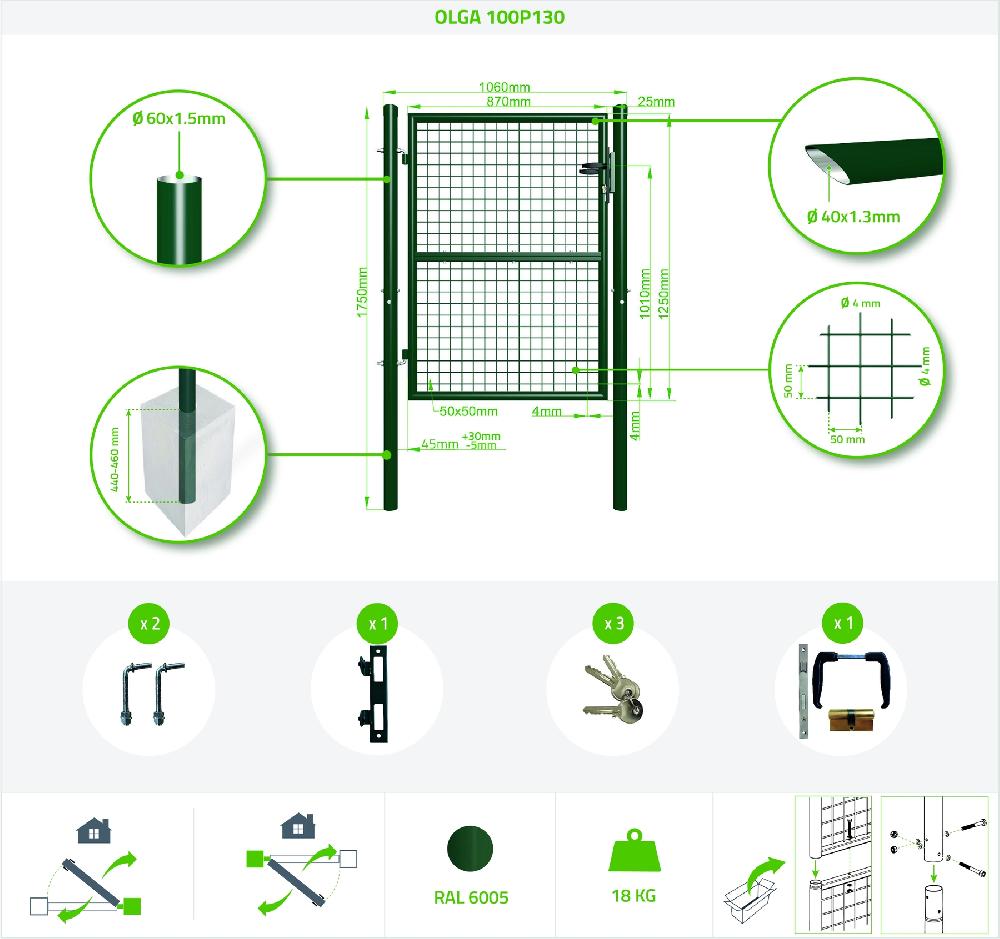 Puerta De Valla 1m OLGA 100P130 Verde