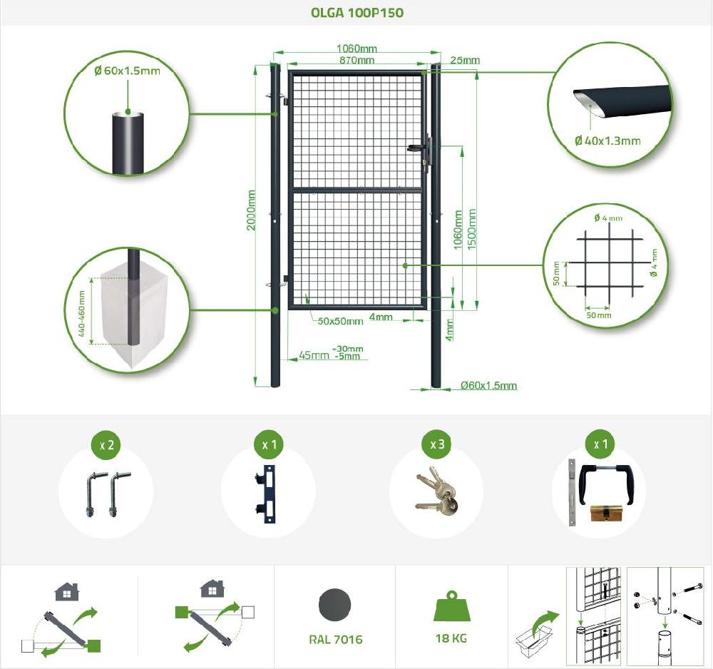 Puerta De Valla 1m OLGA 100P150 Gris