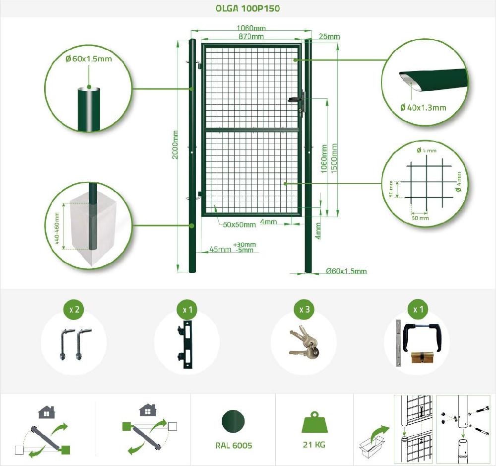 Puerta De Valla 1m OLGA 100P150 Verde