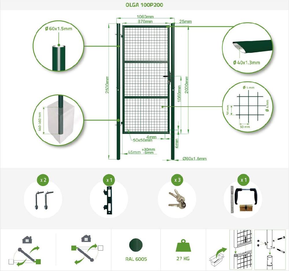 Puerta De Valla 1m OLGA 100P200 Verde