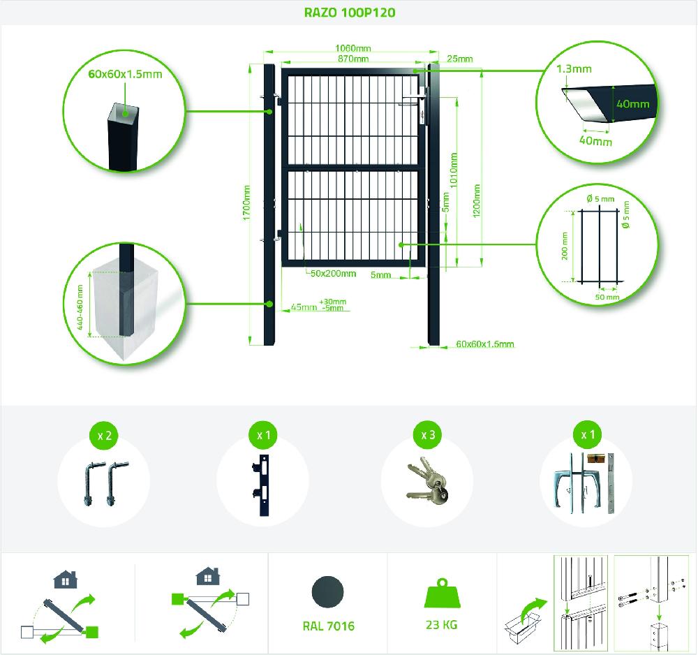 Puerta De Valla 1m RAZO 100P120 Gris