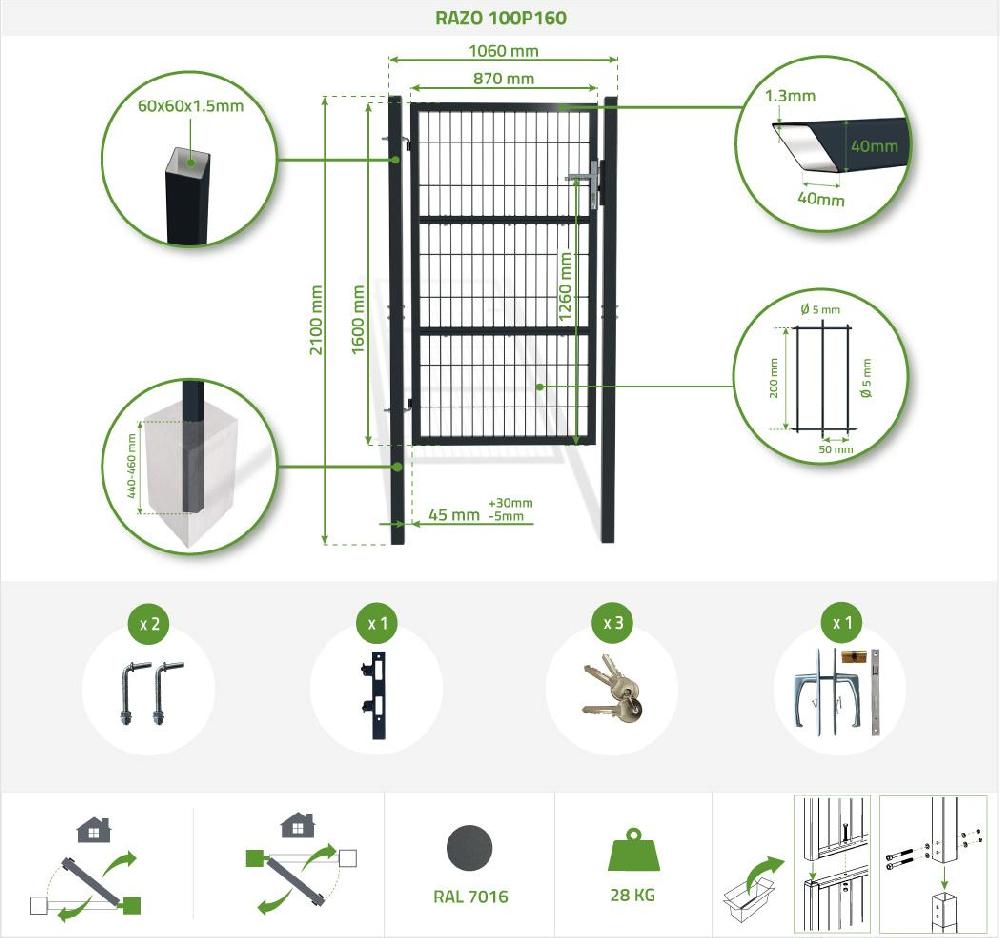 Puerta De Valla 1m RAZO 100P160 Gris