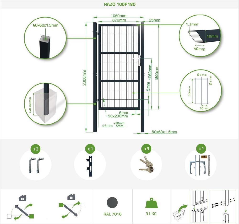 Puerta De Valla 1m RAZO 100P180 Gris