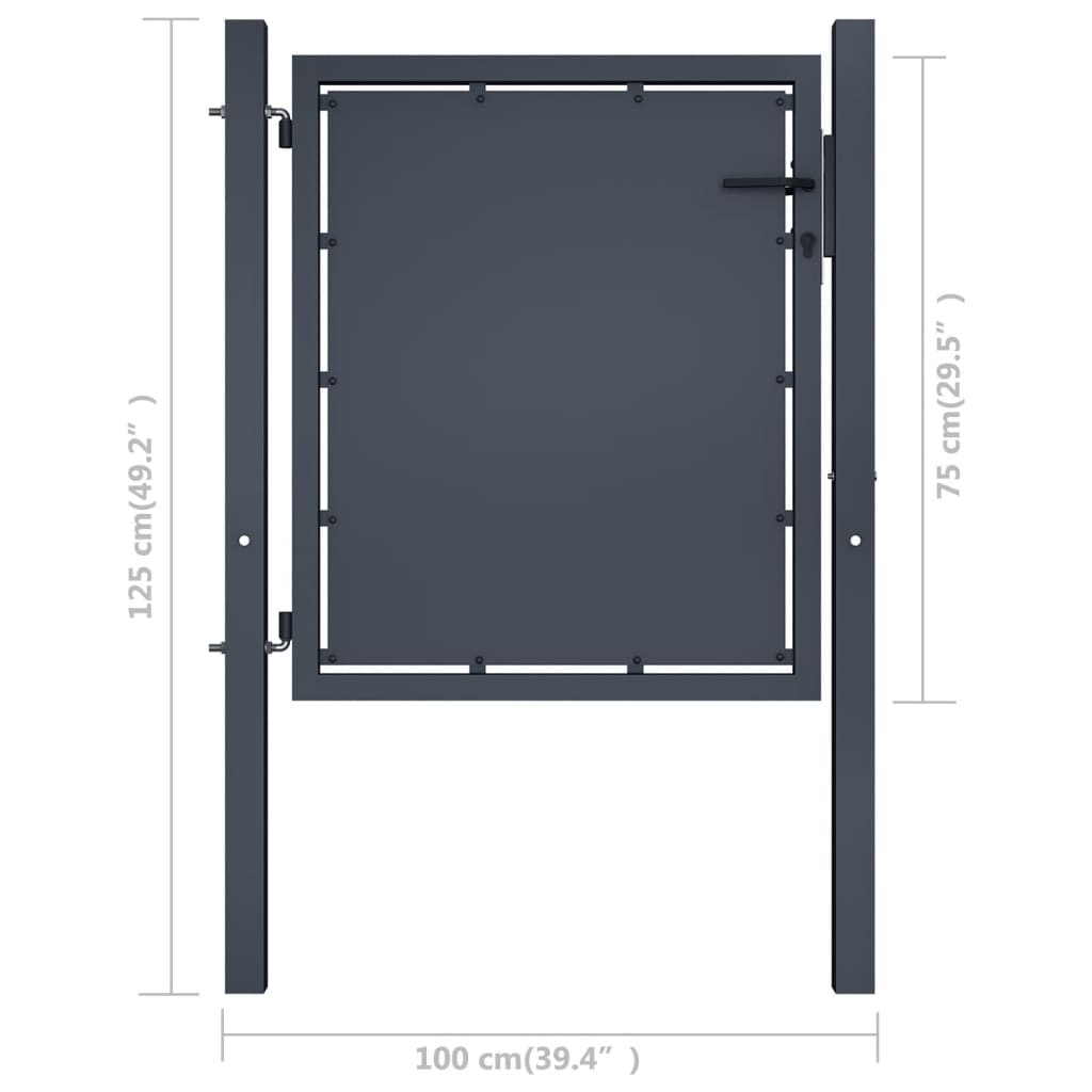 Puerta De Valla Para Jardín | Puerta Para Valla Acero Gris Antracita 100x75 Cm CFW33584